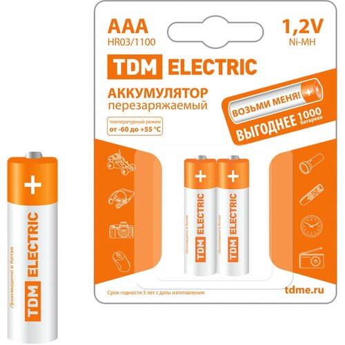 Аккумулятор Ni-Mh 1100 мА·ч 1.2 В TDM ELECTRIC AAA-1100, в упаковке: 2 шт.