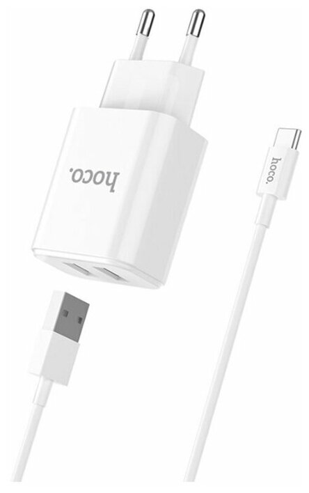 Сетевая зарядка Hoco C62A + кабель USB Type-C, белый