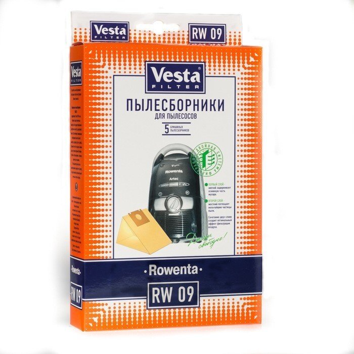 Vesta filter RW09 комплект мешков-пылесборников бумажных (5шт) для пылесоса Rowenta - фотография № 7