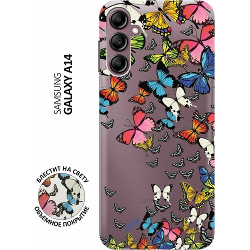 Силиконовый чехол на Samsung Galaxy A14, Самсунг А14 с 3D принтом Magic Butterflies прозрачный силиконовый чехол на samsung galaxy a14 самсунг а14 с 3d принтом butterflies and flowers прозрачный