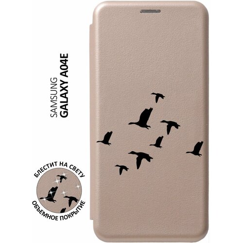 Чехол-книжка на Samsung Galaxy A04e / Самсунг А04е с 3D принтом Flock of Ducks золотой чехол книжка на samsung galaxy a04 самсунг а04 с 3d принтом flock of ducks золотой