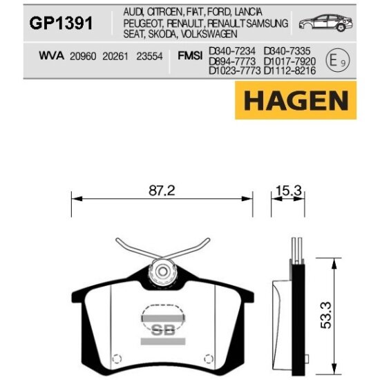Колодки тормозные задние Sangsin Brake для Audi / CITROEN / SKODA / RENAULT / PEUGEOT, 4 шт