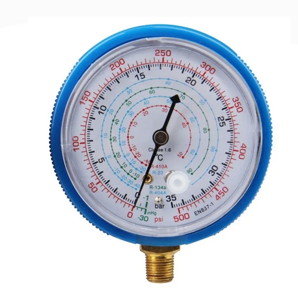 Манометр низкого давления (D - 68мм) для фреонов R-410 R-22 R-134 R-404 (диаметр резьбы: 10 мм)