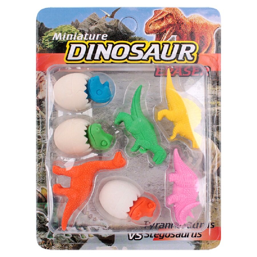 Ластики для школы фигурные мягкие набор "Мир динозавров" 7шт/уп, прикольные для детей, резинка стирательная канцелярская для карандаша
