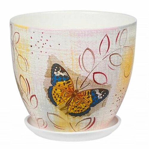Горшок для цветов керамический "Винтаж. Бабочки-4" 2,5л, д18см, h16см, форма "Высокий овал", с поддоном