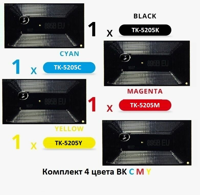 Комплект чипов Kyocera TK-5205 BK C M Y 4 цвета для Taskalfa 356ci 358ci