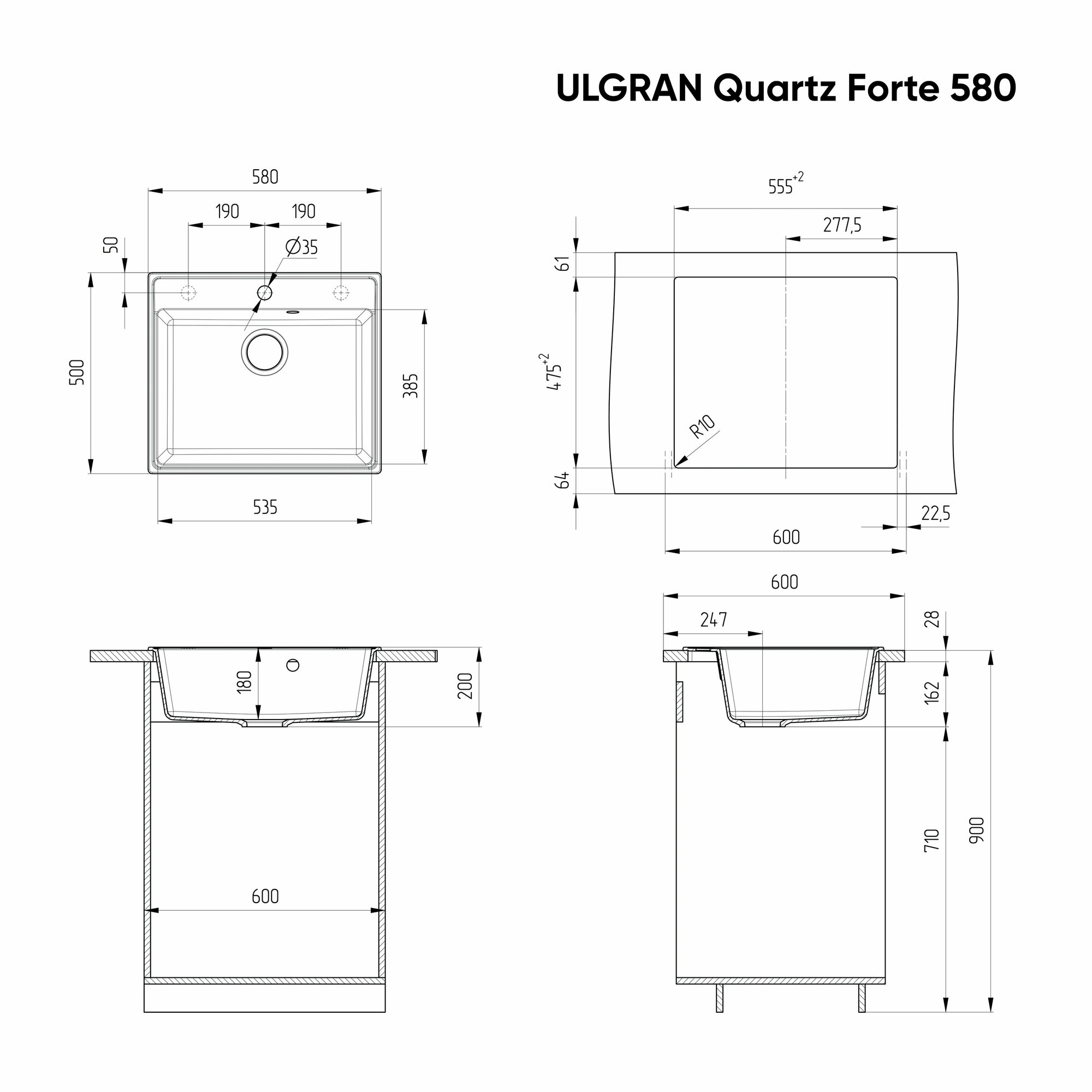 Мойка кухонная Ulgran Quartz трюфель - фото №15