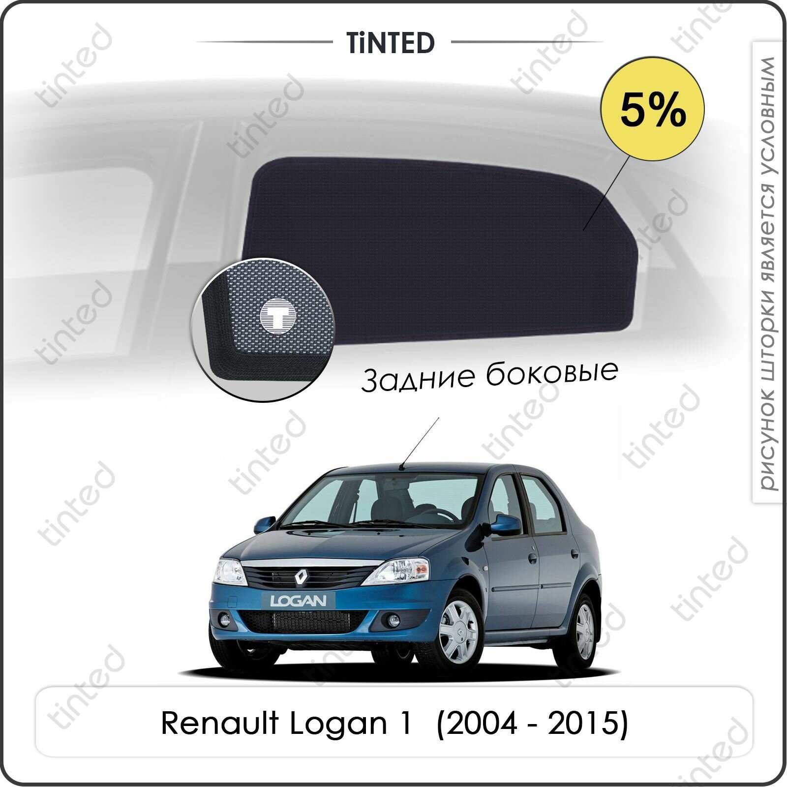 Шторки на автомобиль солнцезащитные Renault Logan 1 Седан 4дв. (2004 - 2015) на задние двери 5%, сетки от солнца в машину рено логан, Каркасные автошторки Premium