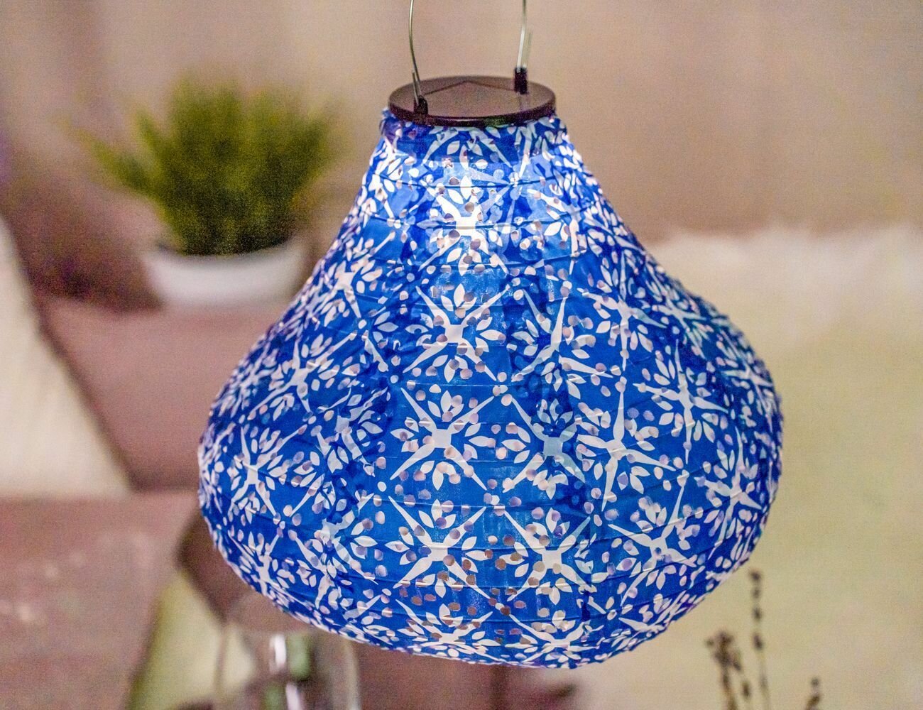 фото Подвесной светильник Solar астериск пера на солнечной батарее, синий, 30х28 см, Koopman International AF5000600-3