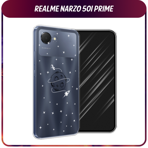 Силиконовый чехол на Realme Narzo 50i Prime / Реалми Нарзо 50i Прайм Полет вокруг луны, прозрачный силиконовый чехол на realme narzo 50i prime реалми нарзо 50i прайм пальмовые ветви арт прозрачный
