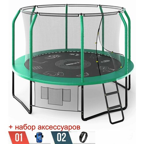 Каркасный батут Unix Line 10ft Supreme Game (green) + набор аксессуаров, 305х305х241 см