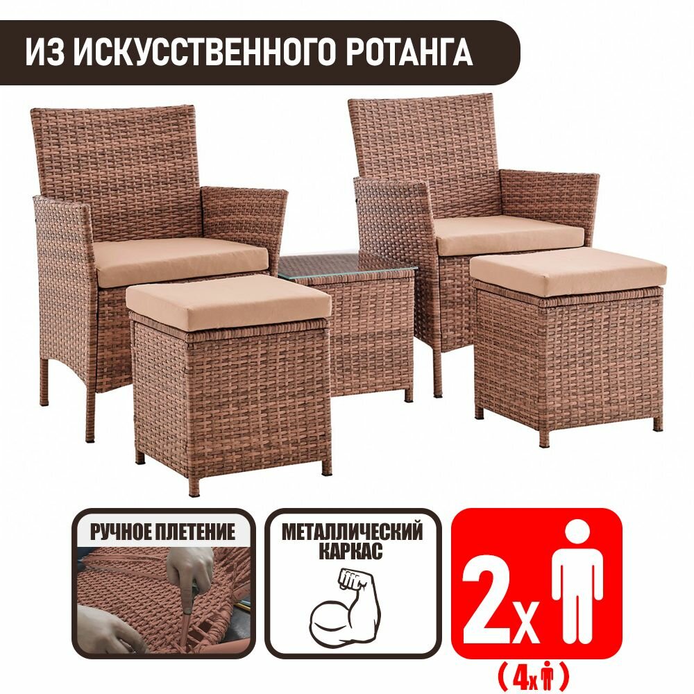 фото Комплект садовой мебели для дачи и дома из ротанга Киото Релакс Дуэт, шоколадный