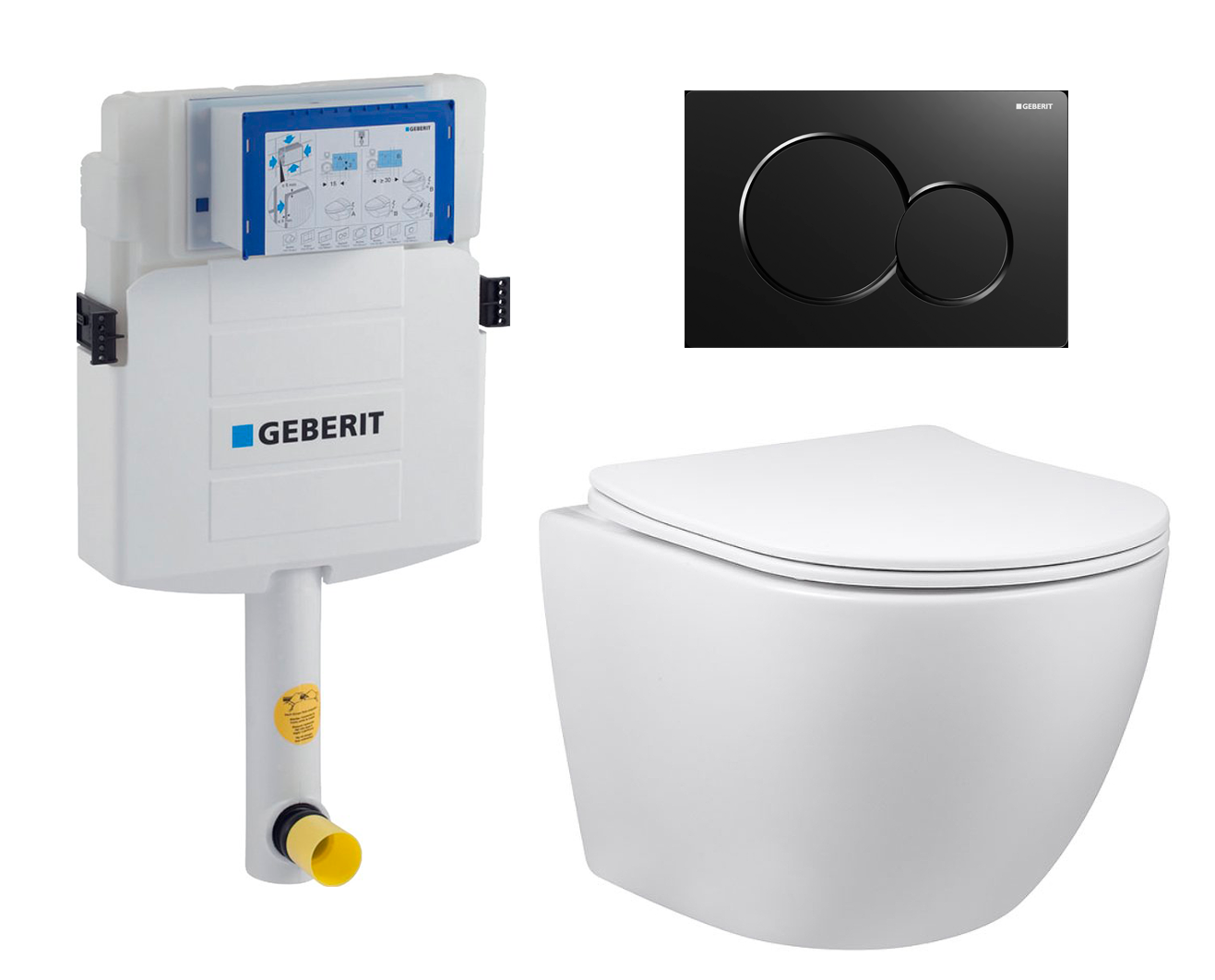 фото Комплект 3 в 1 смывной бачок скрытого монтажа Geberit Duofix UP320 + Унитаз приставной Vincea Globo VT1-14S + Кнопка Geberit Sigma 01 черная