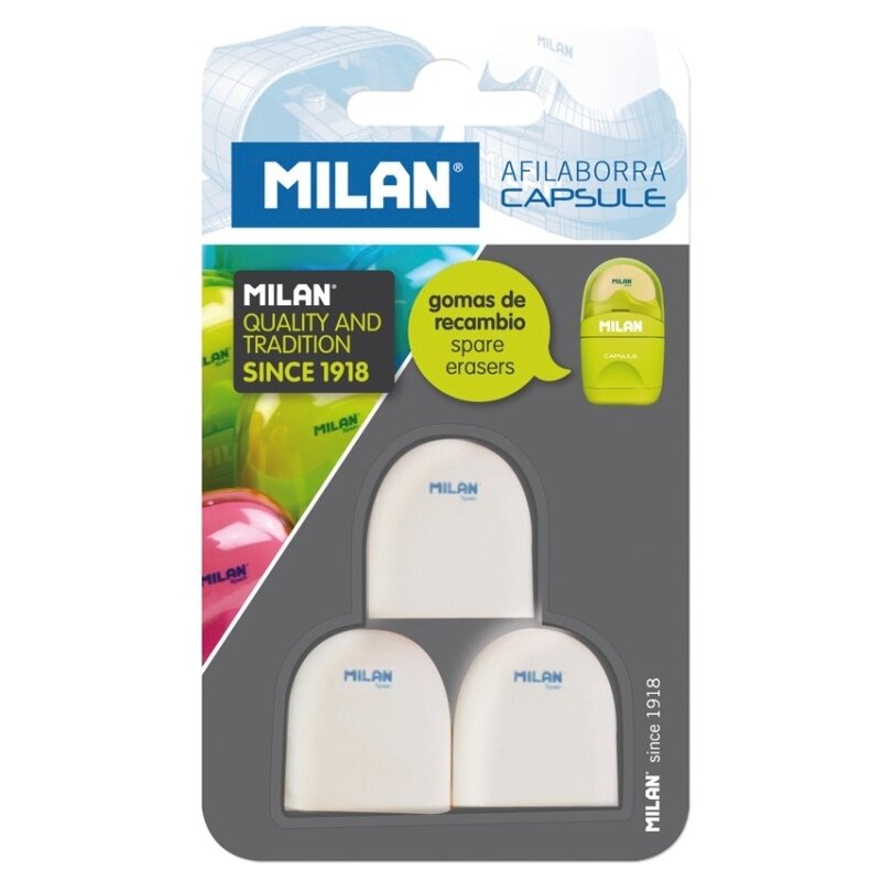 Ластик Milan CAPSULE, для ластика-точилки, каучук, 3 штуки в блистере (BNM10258)