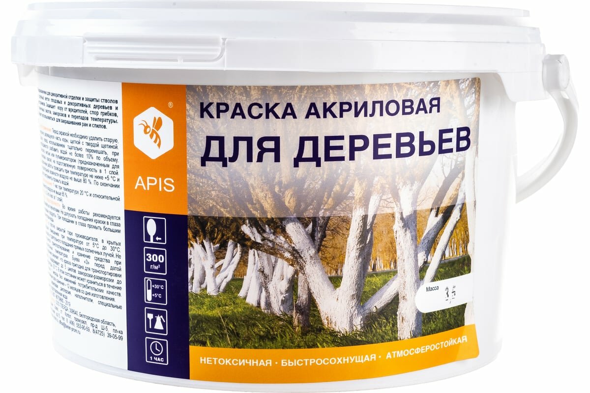 APIS краска акриловая для деревьев белая ведро 35 кг 4665296515025