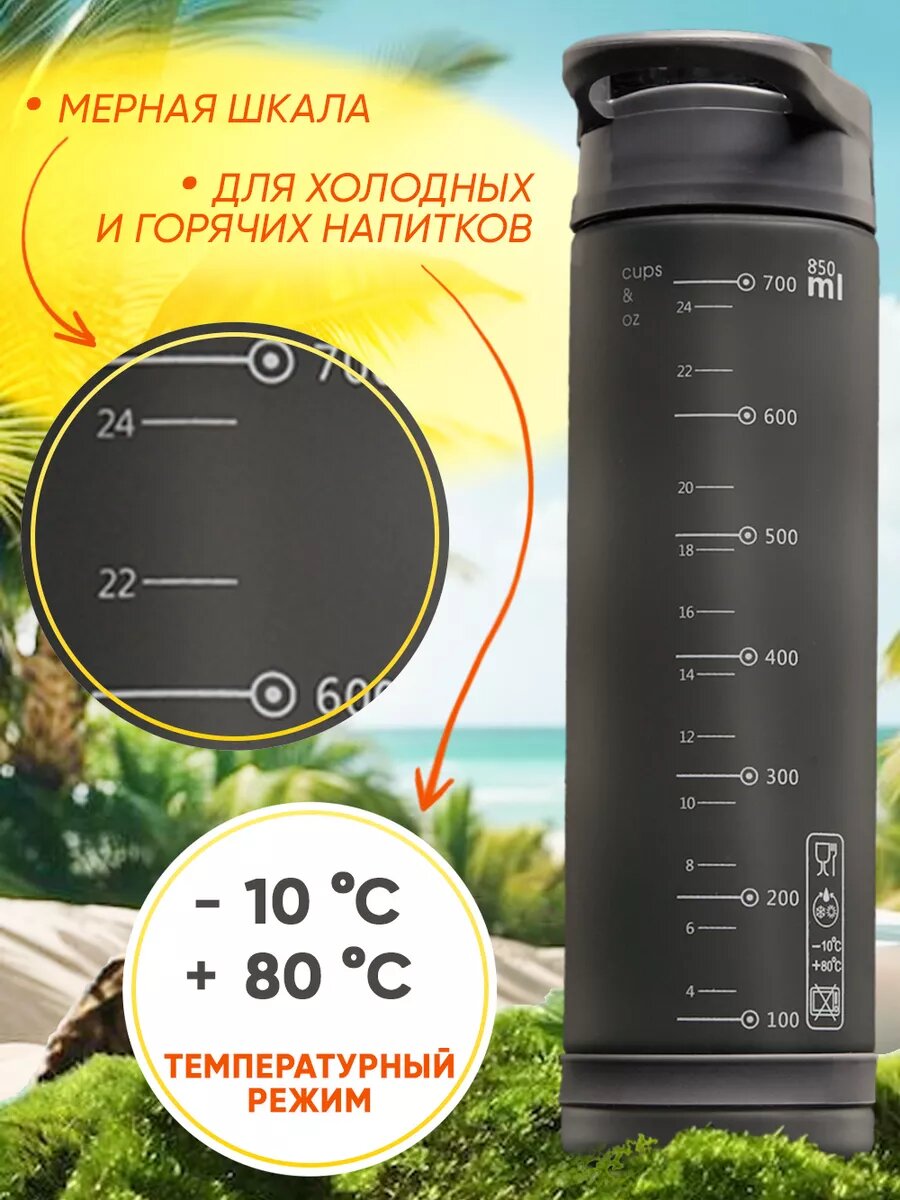 Бутылка для воды "Overcome" 850мл, серый — фото 1