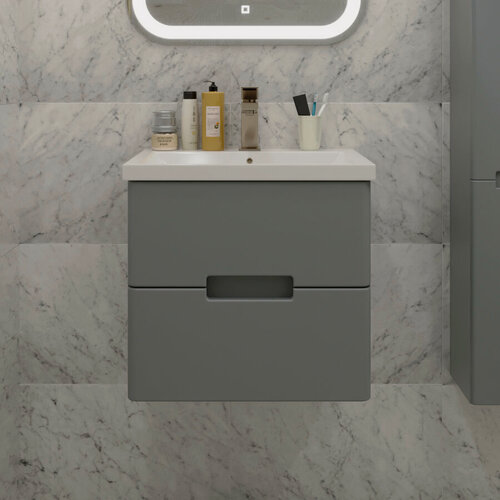 Изображение товара Тумба подвесная SanStar Noche 50 с раковиной Como 50 (комплект) для ванной комнаты Графит софт