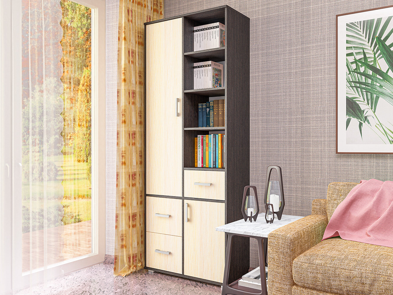 Шкаф МК"Пирамида" Топаз с полками и 3-мя ящиками, цвет венге/молоко, 210х250х160 см