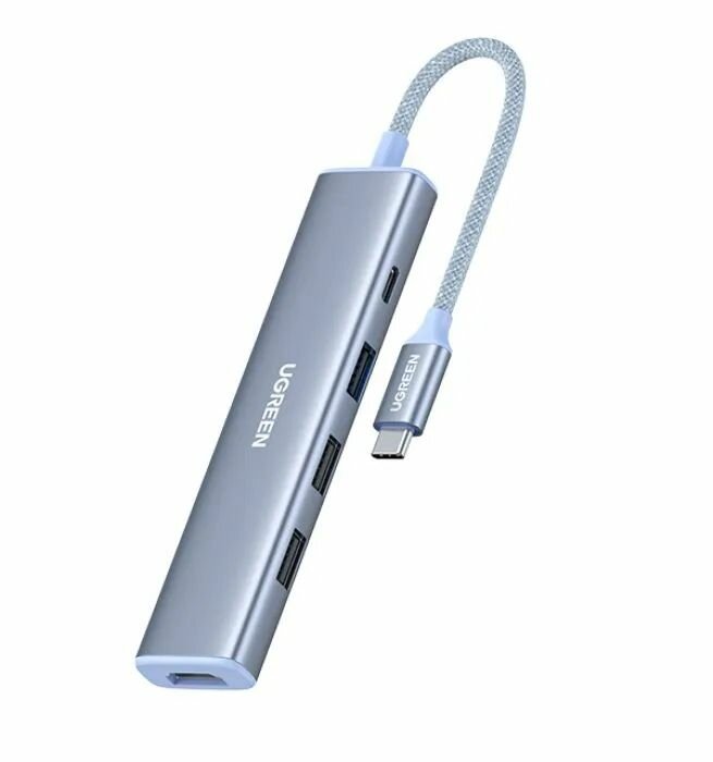 Конвертер многофункциональный UGREEN CM478 (35581) USB-C To HDMI 4K@31Hz+3*USB 3.0 A+PD Power Converter. Цвет: синий.