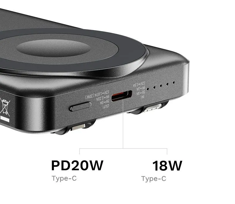 Внешний аккумулятор 5 в 1 ROCK P50 5-in-1 PD20W Magnetic Wireless Power Bank 10000mAh темно-серый — фото 1