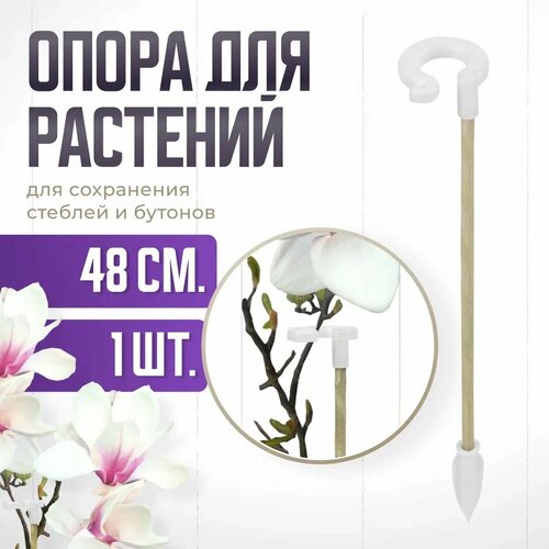 Опора для растений с кольцом, колышки садовые для рассады, для орхидей , комнатных цветов 48 см 1 штука зеленый, белый