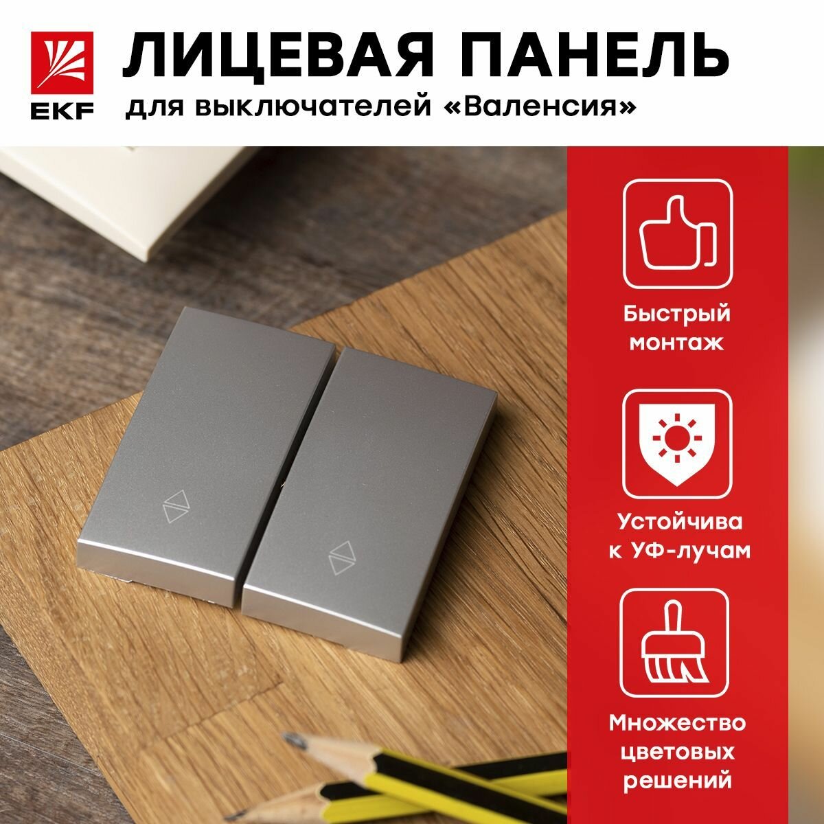 Лицевая панель выключателя 2-клавишного проходного Валенсия, 10А, сталь, EKF PROxima