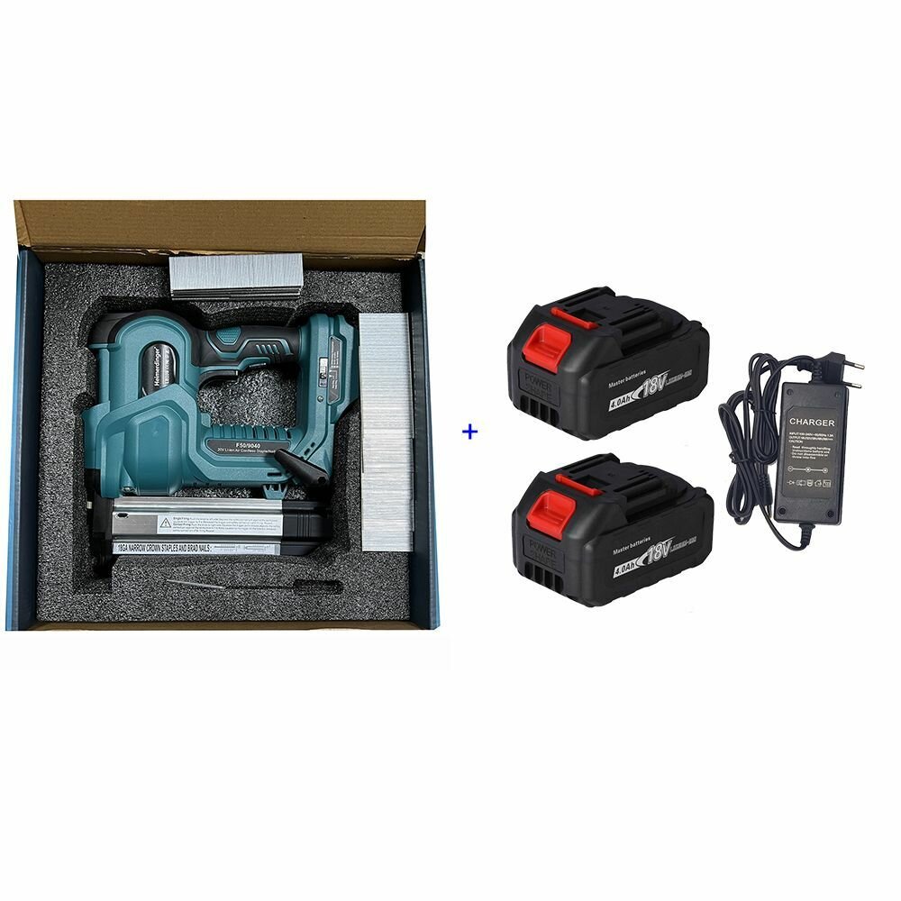 Аккумуляторный строительный степлер-гвоздезабиватель Heimerdinger LB209 2 в 1 2 батареи 4 Ач