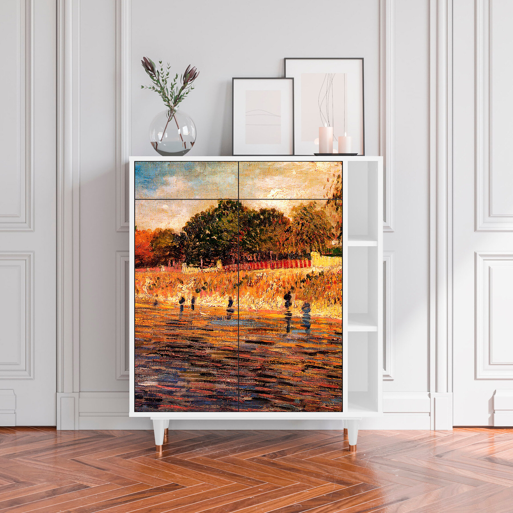Комод - STORYZ - BS6 The Banks of the Seine by Van Gogh, Размер - 94 x 110 x 41 см, Цвет корпуса - , Белый