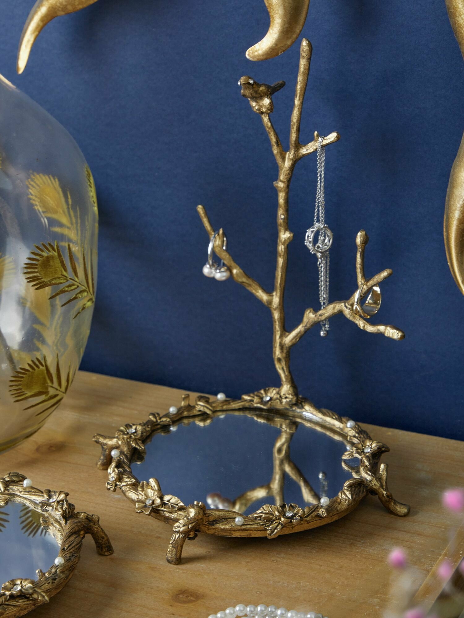 57-327 Блюдо для колец Птица на ветке 13х13х21см, Металл, стекло, Glasar