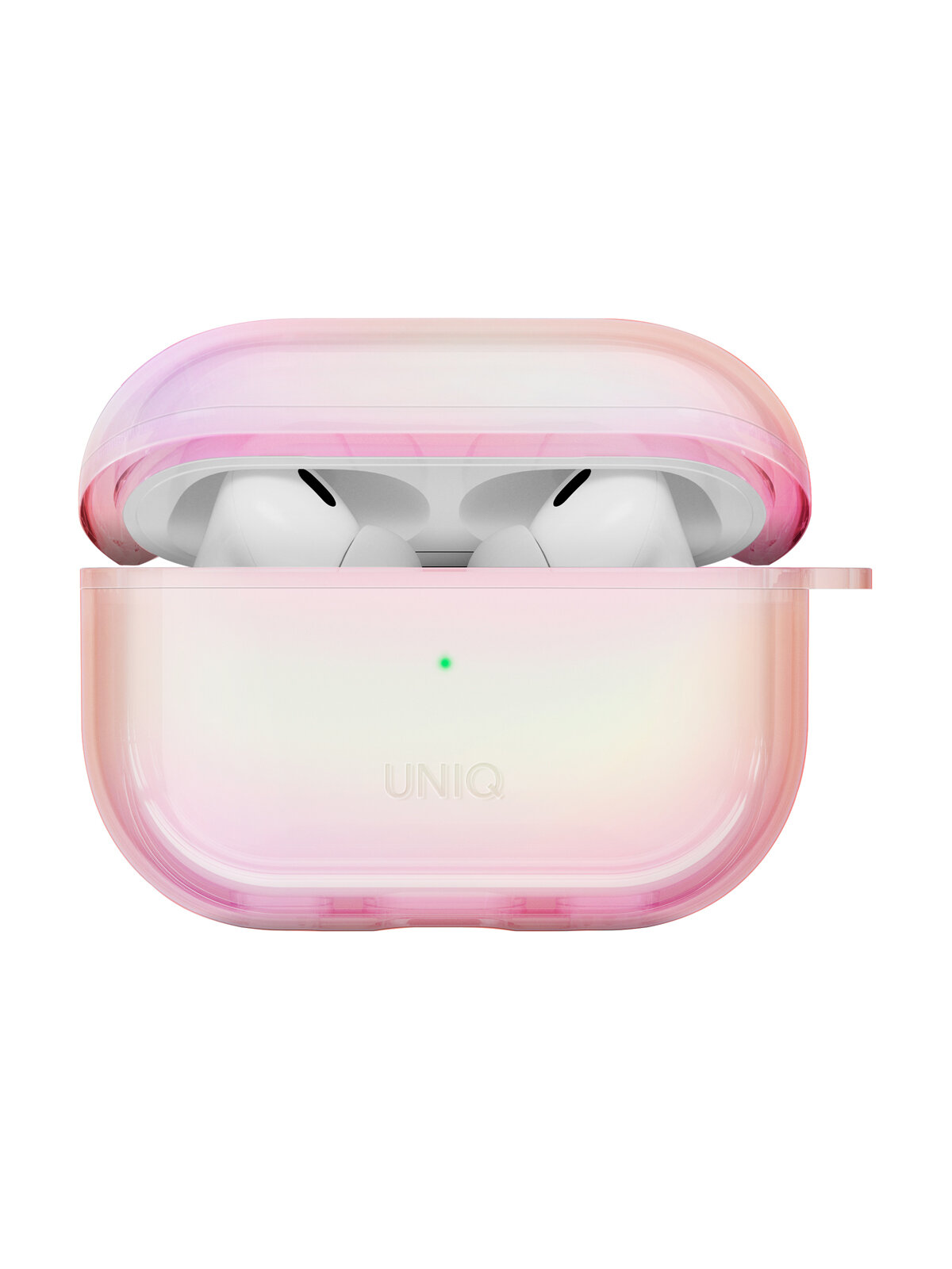 Чехол Uniq для наушников Airpods Pro 2 с голографическим принтом и карабином, розовый