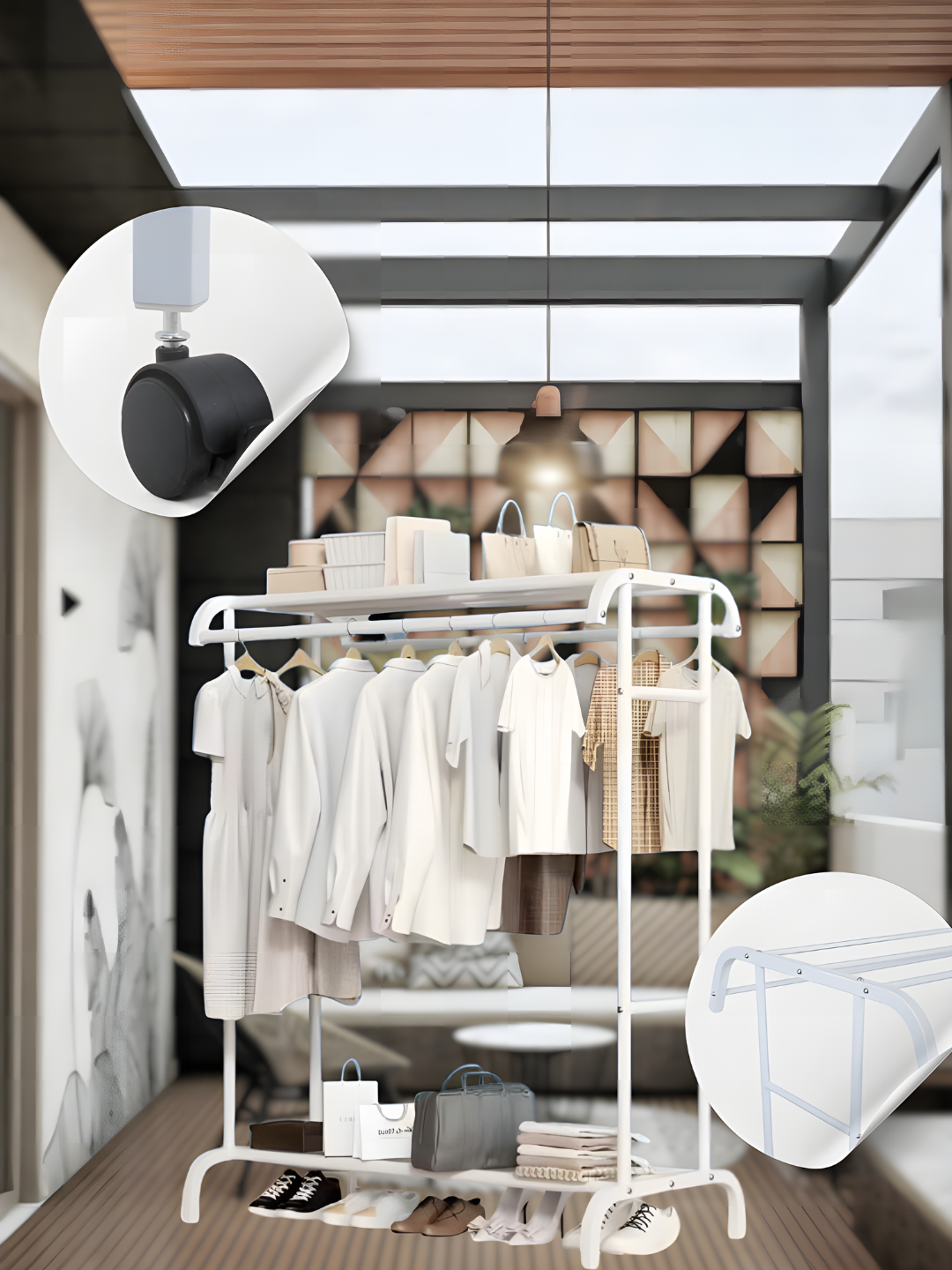 Вешалка широкослойная, двухуровневая, для одежды, обуви, сумок, с полкой, складная