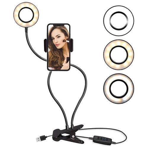 Кольцевая лампа селфи кольцо с гибким держателем для телефона на прищепке с подсветкой 69000₽