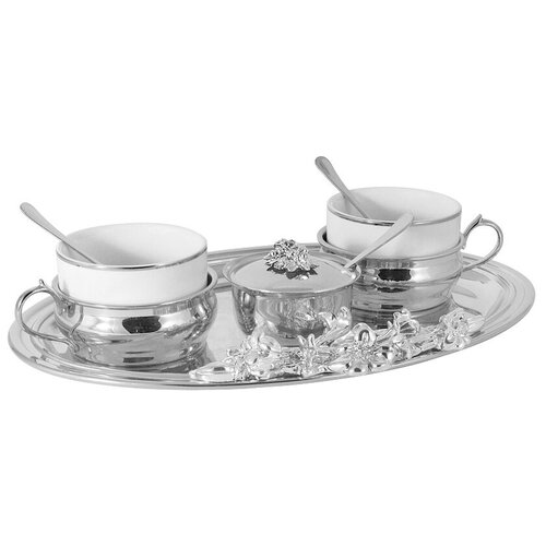 фото Чайный набор chinelli на 2 персоны: поднос, 2 чашки, 2 ложки, сахарница с ложкой (ga-ven2007-n)