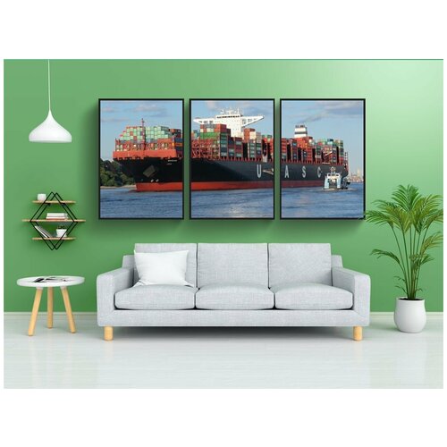 фото Набор модулных постеров для интерьера "контейнер, судно, контейнеровоз" 60x90 см. в тубусе, без рамки lotsprints