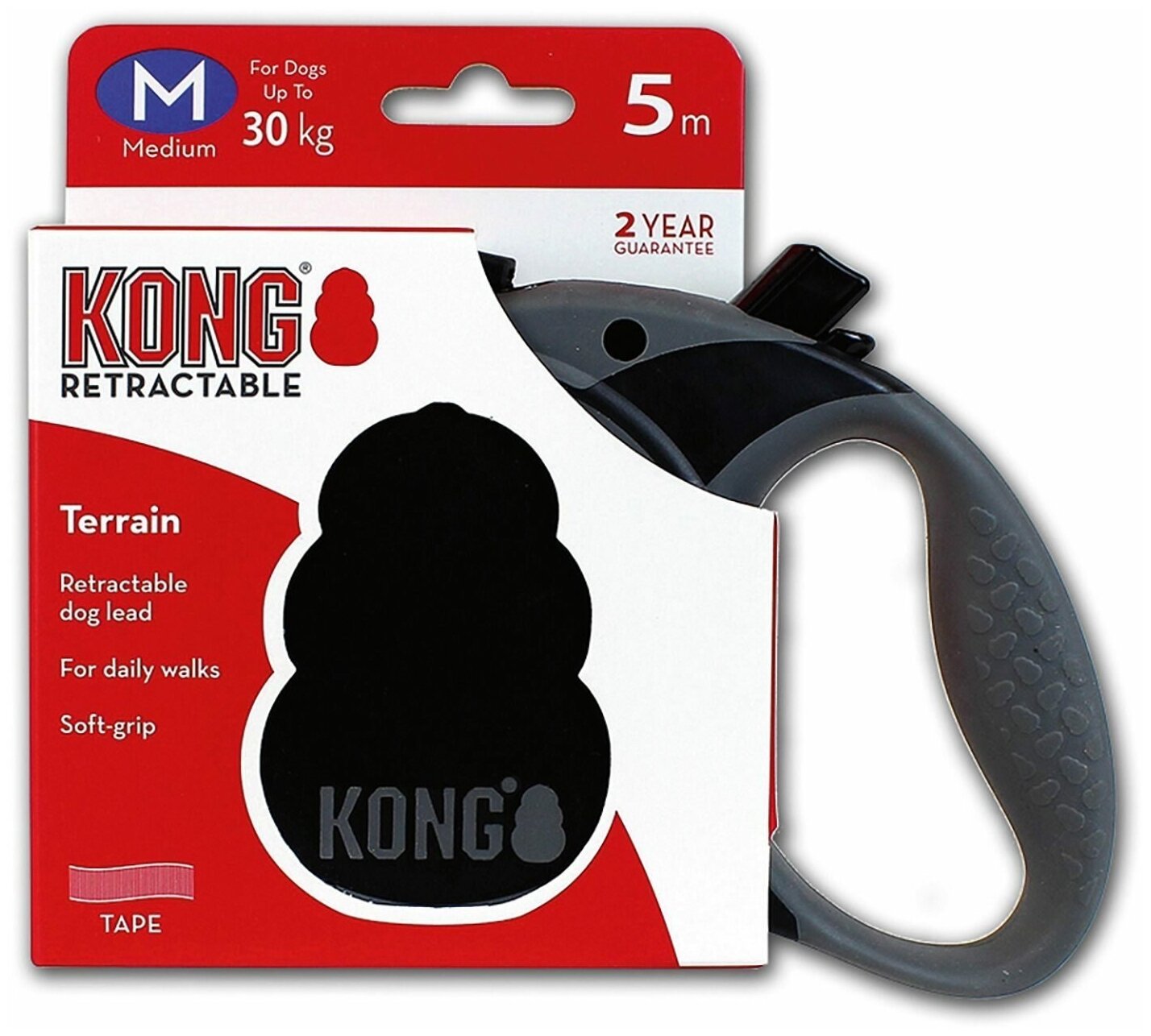 Рулетка для собак KONG Terrain M, до 30 кг, цвет: красный, 5м - фото №2