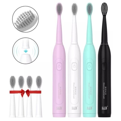Электрическая зубная щетка VITTOVAR с 4 сменными насадками Sonic TOOTHBRUSH черная 75000₽