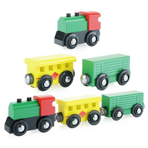 фото Деревянный паровозик с вагонами на магнитах, длина состава 21см развивающая игрушка s+s toys