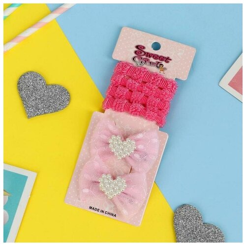 фото Набор для волос "арина" (4 резинки. 2 зажима) сердечки жемчуг. розовый 5367635 сима-ленд