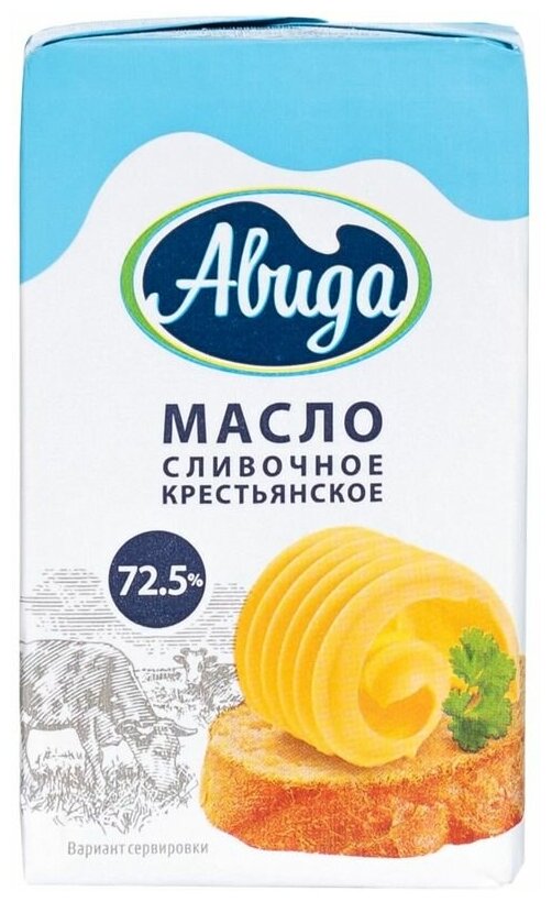 Масло сливочное Авида Крестьянское 72.5%, 180г