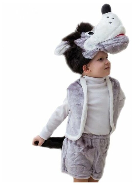 Карнавальный костюм "Волк", шапка, жилет, шорты с хвостом 5-7 лет, рост 122-134 989/б