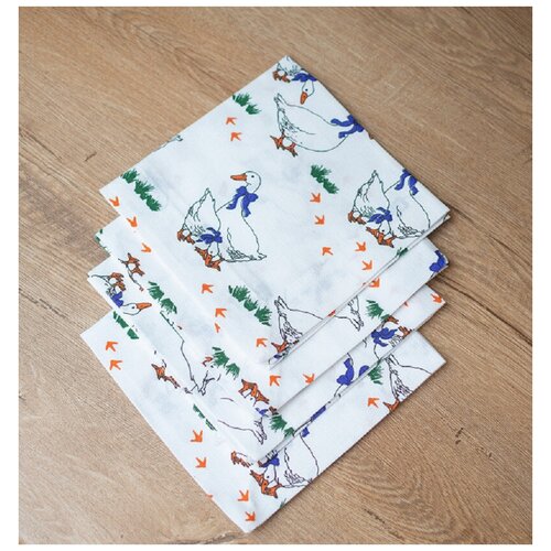 Набор столовых салфеток / Гуси Чешские на белом / 40*40 / Салфетки на стол для сервировки / Салфетка / лен / хлопок / 8 марта / Пасха