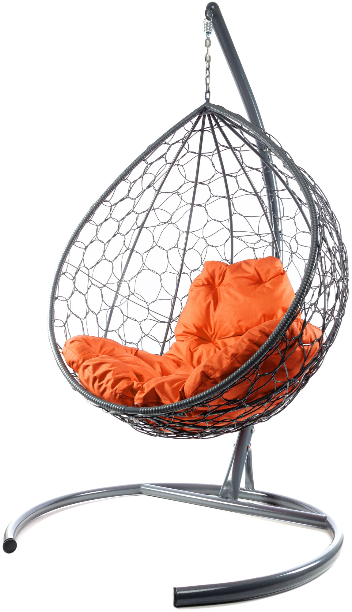 Подвесное кресло m-group капля ротанг серое, оранжевая подушка - фотография № 1