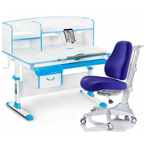 фото Комплект парта mealux evo-50 голубой + кресло match синее + чехол для кресла