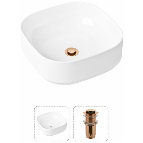 Накладная раковина в ванную Lavinia Boho Bathroom Sink Slim 21520836 в комплекте 2 в 1: умывальник белый, донный клапан в цвете матовый белый
