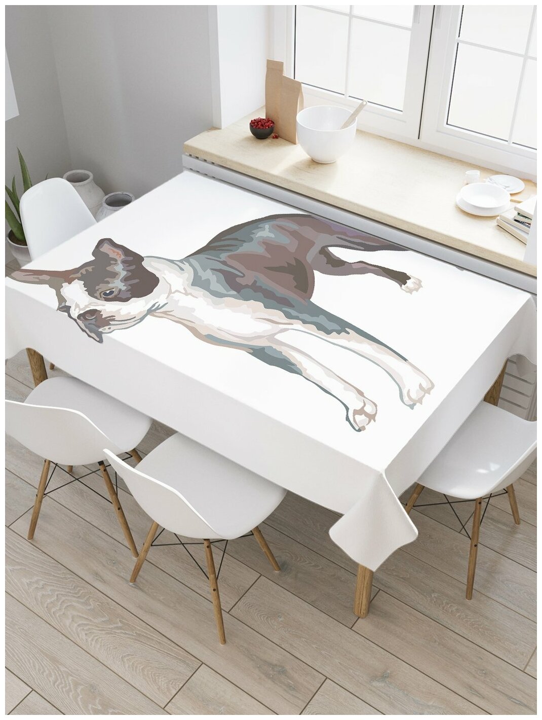 Скатерть прямоугольная JoyArty на кухонный стол "Молодая собака" из оксфорда, 120x145 см