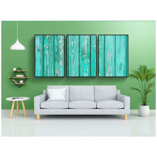 фото Набор модулных постеров для интерьера "зеленый, деревянный, стена" 60x90 см. в тубусе, без рамки lotsprints