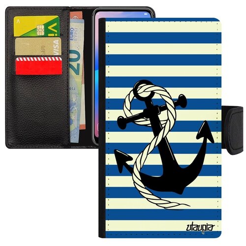 фото Ударопрочный чехол- книжка для // iphone se 2020 // "якорь" подводник пират, utaupia, синий