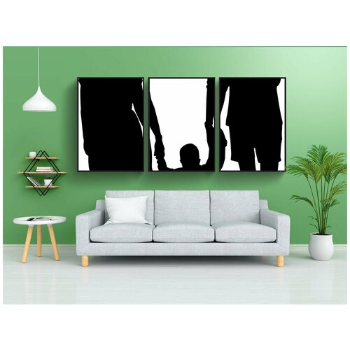 фото Набор модулных постеров для интерьера "пара, ребенок, силуэт" 60x90 см. в тубусе, без рамки lotsprints