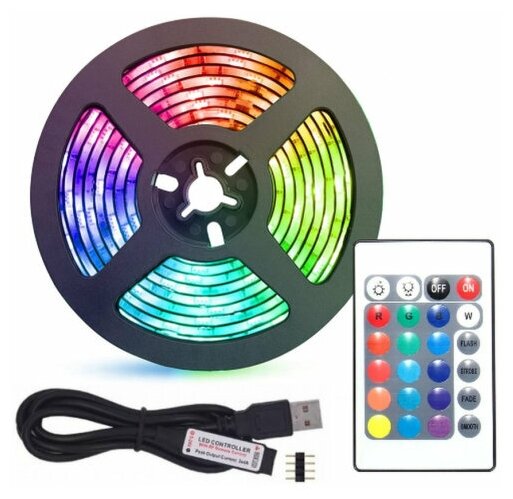 Светодиодная лента с пультом TV LIGHT цветная, 3 метра, USB, 5050 RGB LED - фотография № 1