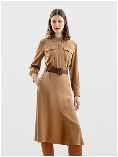Платье Pompa, повседневное, полуприлегающее, миди, размер 46, коричневый